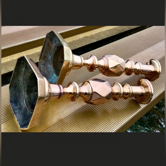 Set of 2 Solid Brass KING OF DIAMONDS Jubilee Candle Holders - Picture 4 of 8